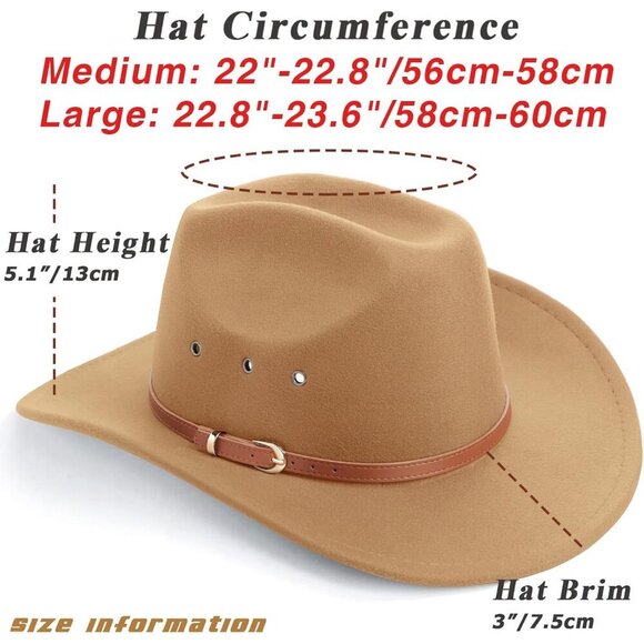 Western Felt Cowboy Hat Unisex Large Wide Brim Cowgirl Cowboy Accessories main image 7